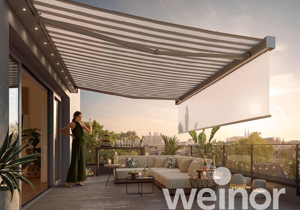 Zonneschermen weinor Smaila met VarioShade Volant, met ledspots