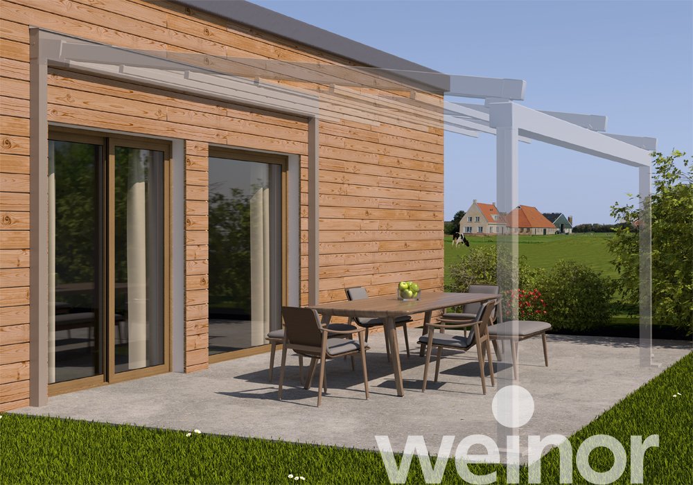 Dragende Wandaansluiting en weinor PergoTex II met weinor PergoTex II