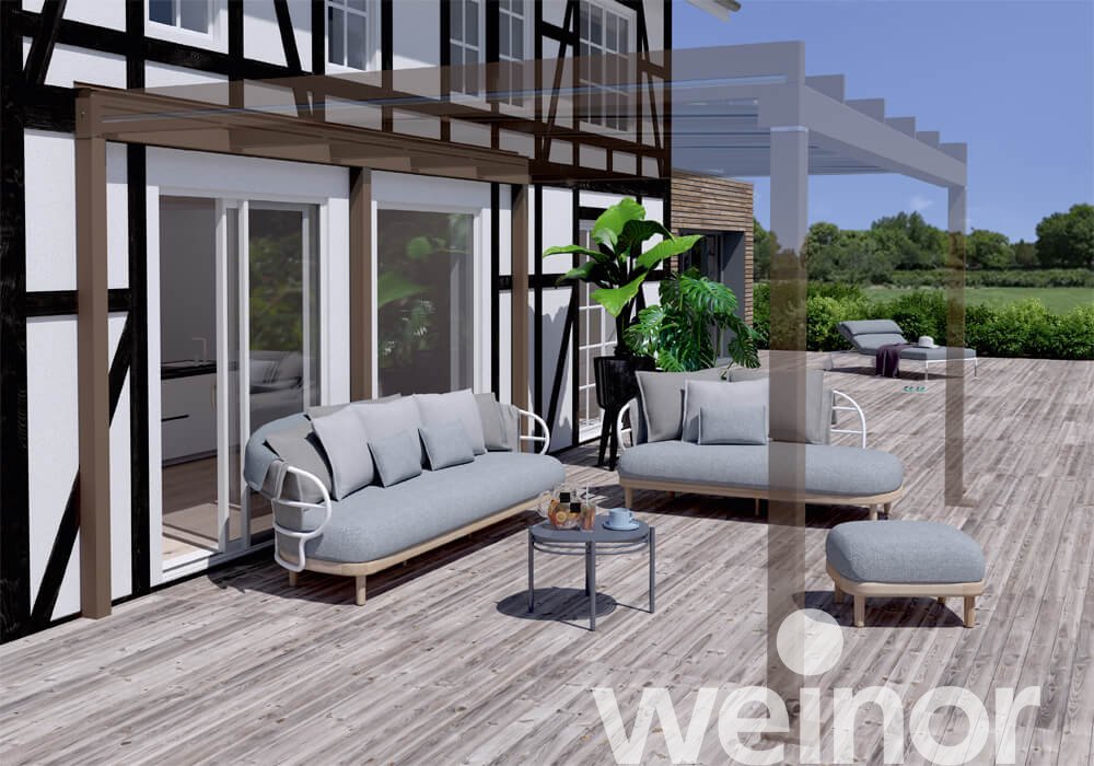 Dragende Wandaansluiting en Terrazza Pure met glazen terrasoverkappingen