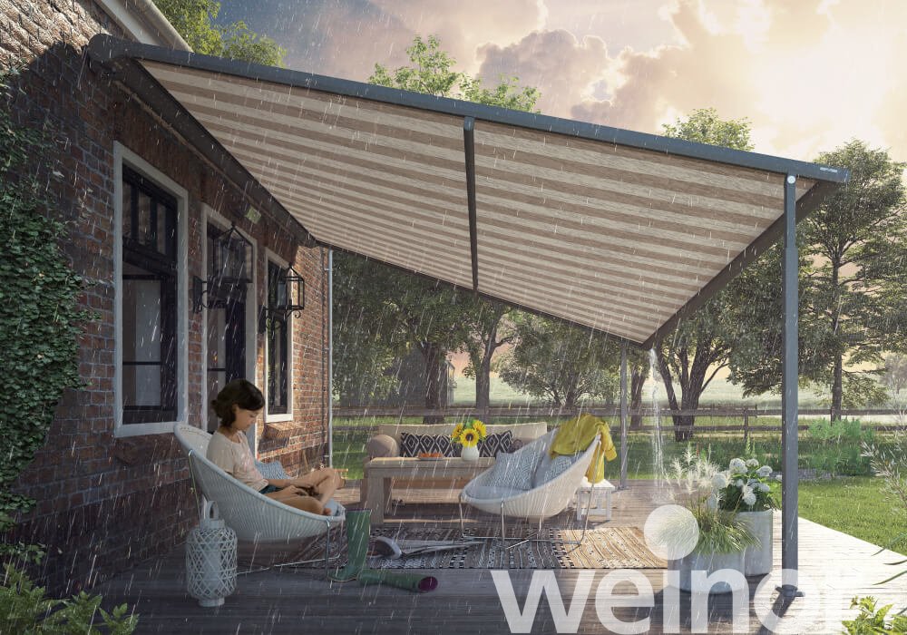 textiele pergola-zonwering weinor Plaza Viva met ledverlichting