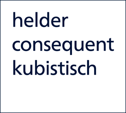 Tekst in verschillende lettertypes: 'helder', 'consequent', 'kubistisch' op een witte achtergrond.