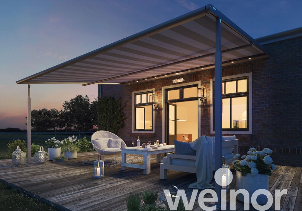 textiele pergola-zonwering weinor Plaza Viva met ledverlichting