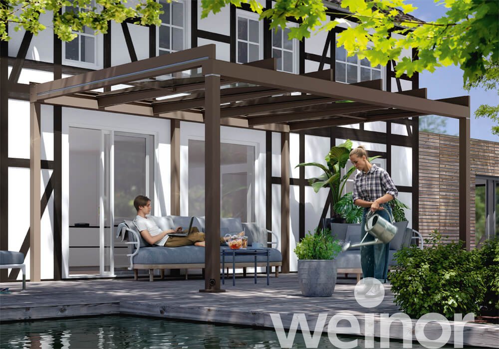 Dragende Wandaansluiting en Terrazza Pure met glazen terrasoverkappingen