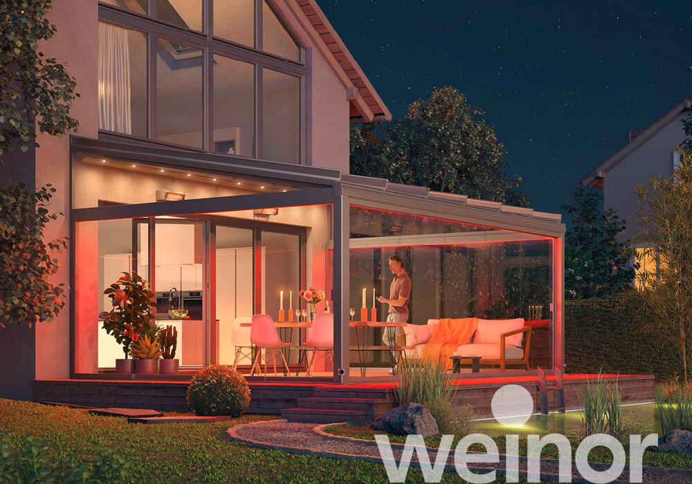 Terrasoverkapping van glas weinor Terrazza Originale met ledverlichting