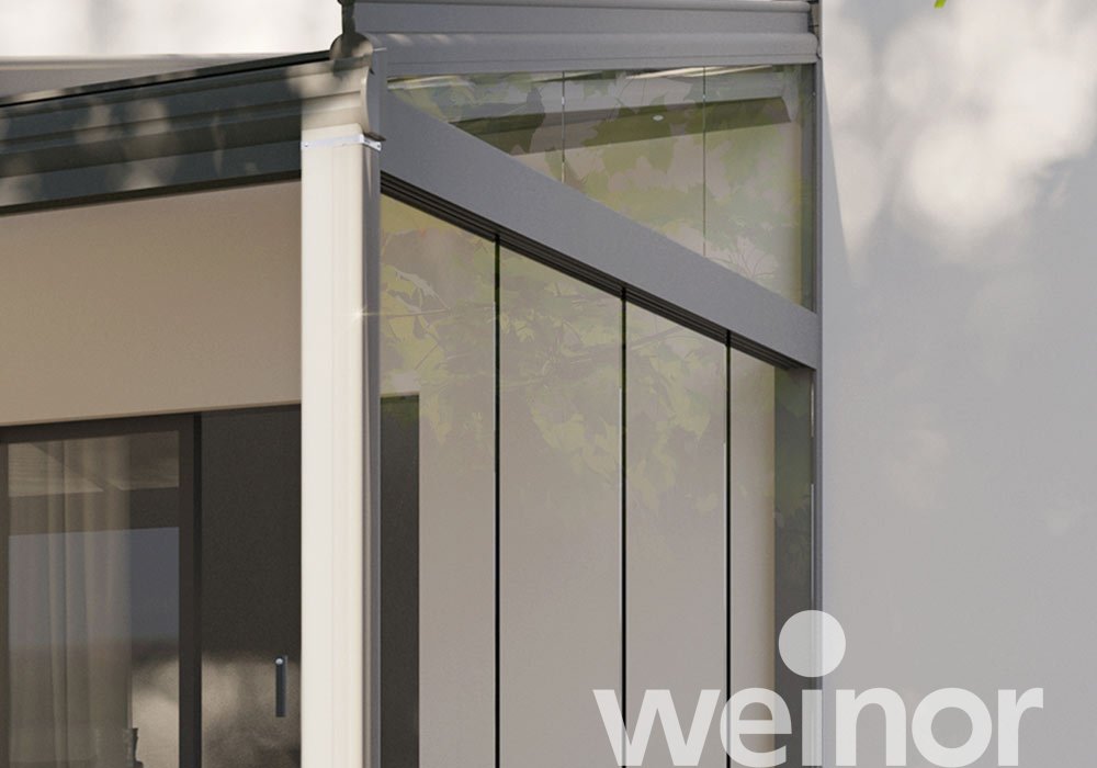 Terrasoverkapping van glas weinor Terrazza Originale Close up, met glazen wanden