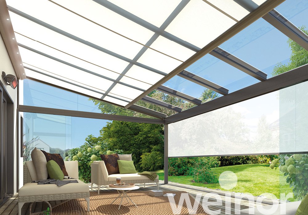 weinor verticale zonweringen VertiTex II Aan de terrasoverkapping