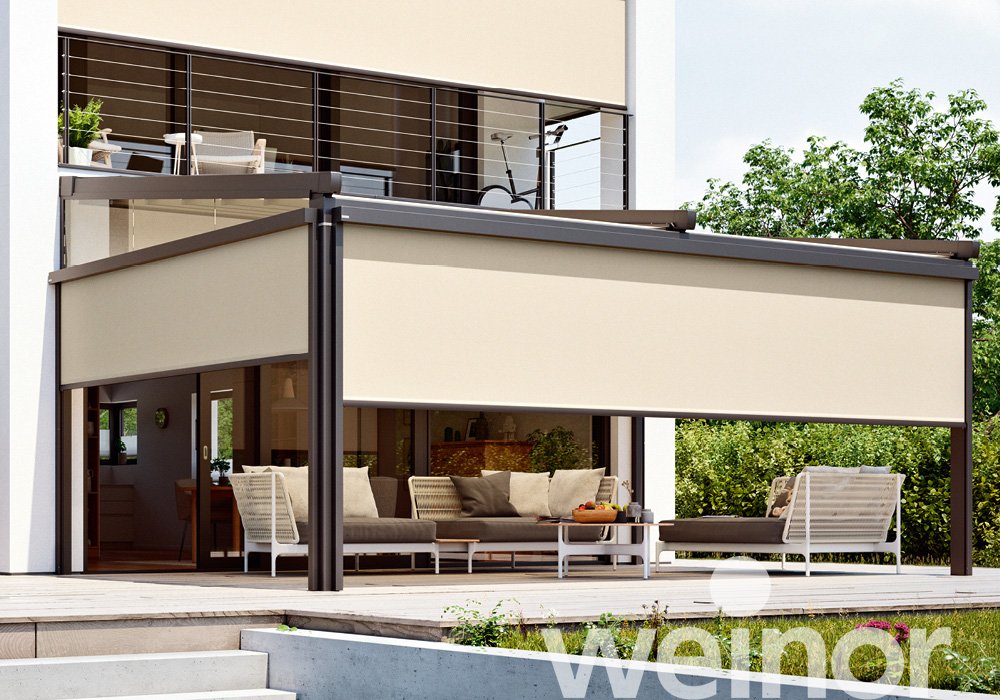 weinor verticale zonweringen VertiTex II Aan de terrasoverkapping