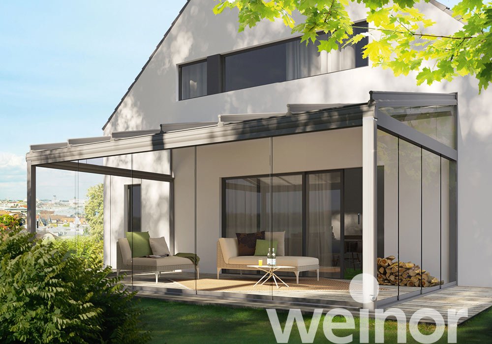 Terrasoverkapping van glas weinor Terrazza Originale met glazen wanden, zonder ledverlichting