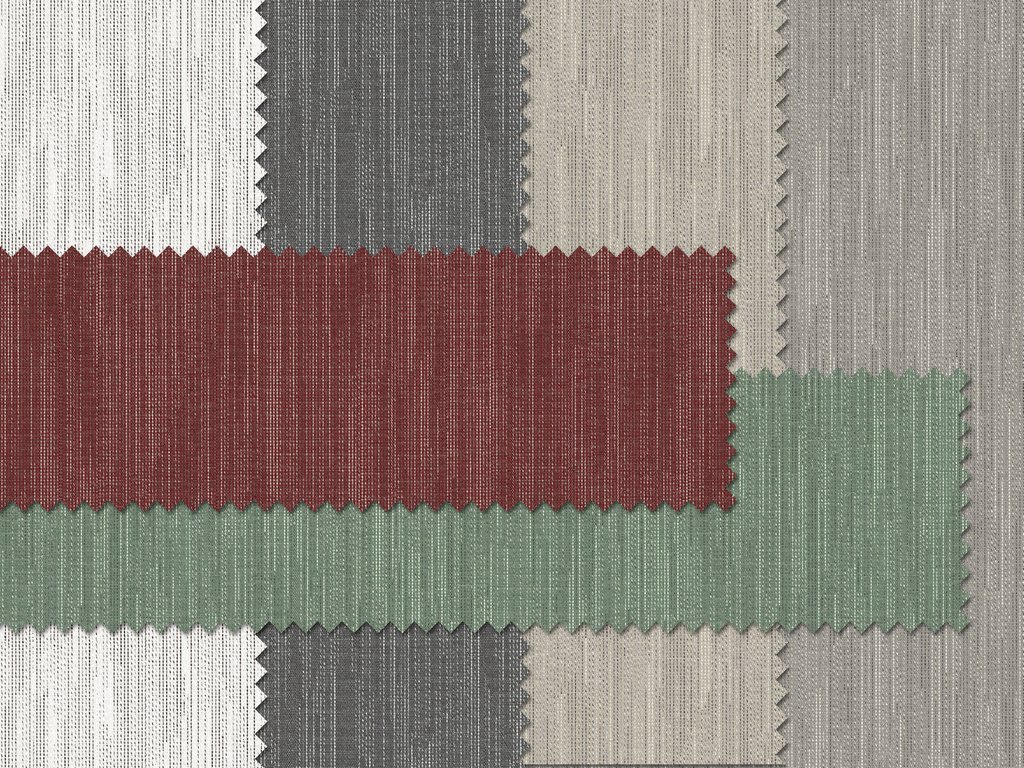 Textiele stoffen in diverse kleuren, waaronder rood, groen, grijs en wit, met gestructureerde patronen. Textiele stoffen in diverse kleuren, waaronder rood, groen, grijs en wit, met gestructureerde patronen.